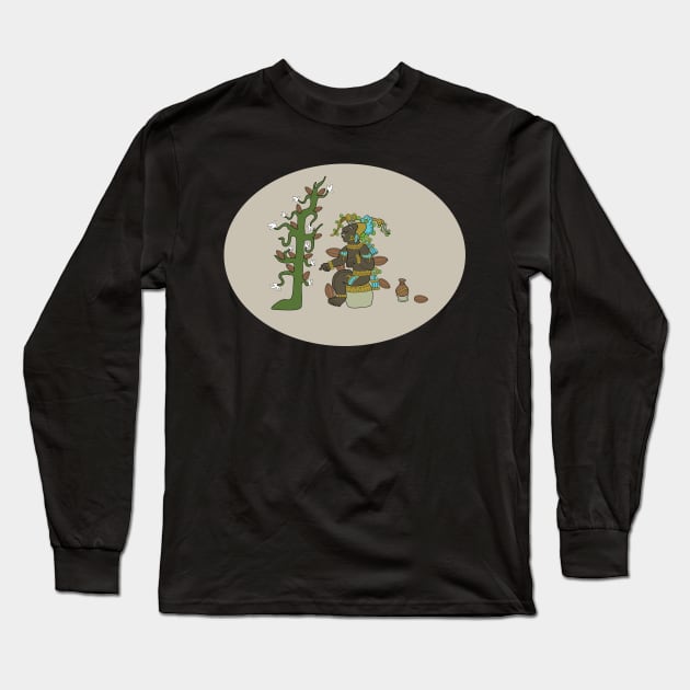 Mayan cacao god Long Sleeve T-Shirt by Karroart